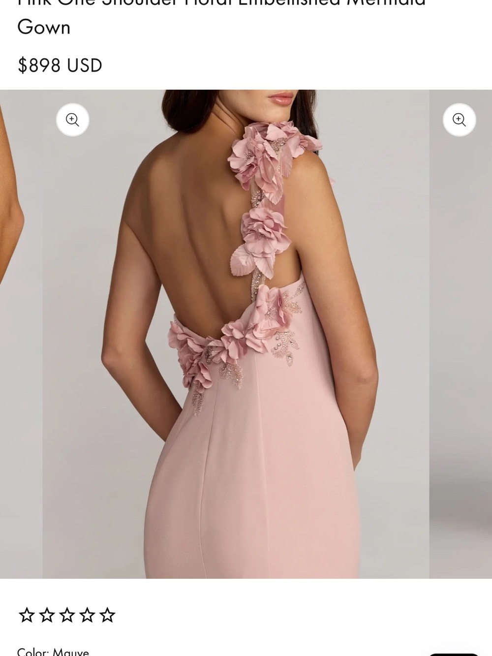 Mac Duggal Mauve One-Shoulder Floral Appliqué Mermaid Gown - Picture 3 of 6